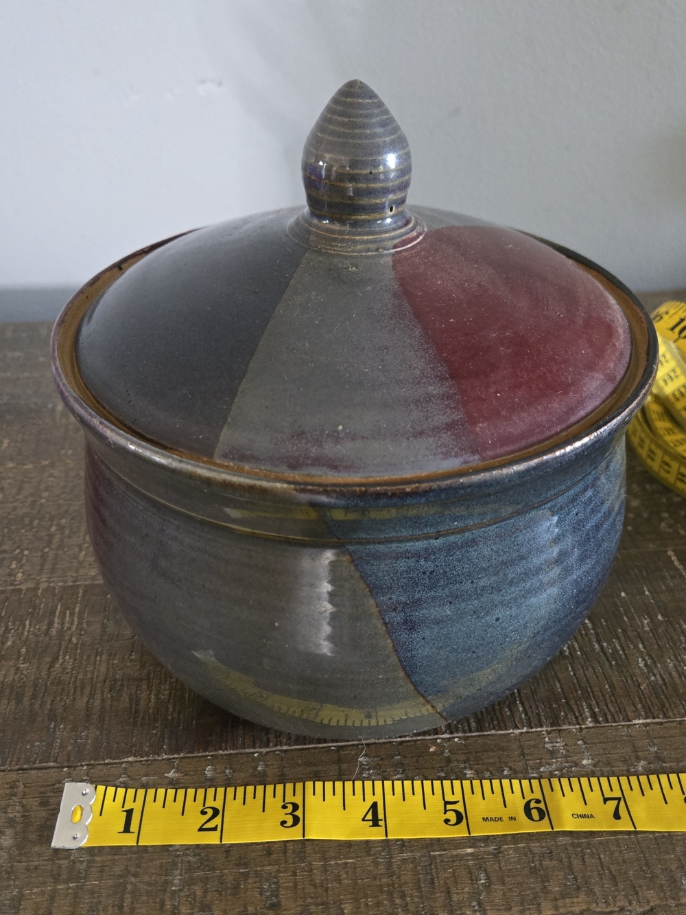 Signed Studio Art Pottery Lidded Jar Canister Abstract Glaze Handmade